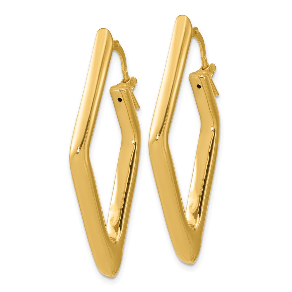 14K Yellow Gold Polished Hollow Diamond Shape Hoop Earrings