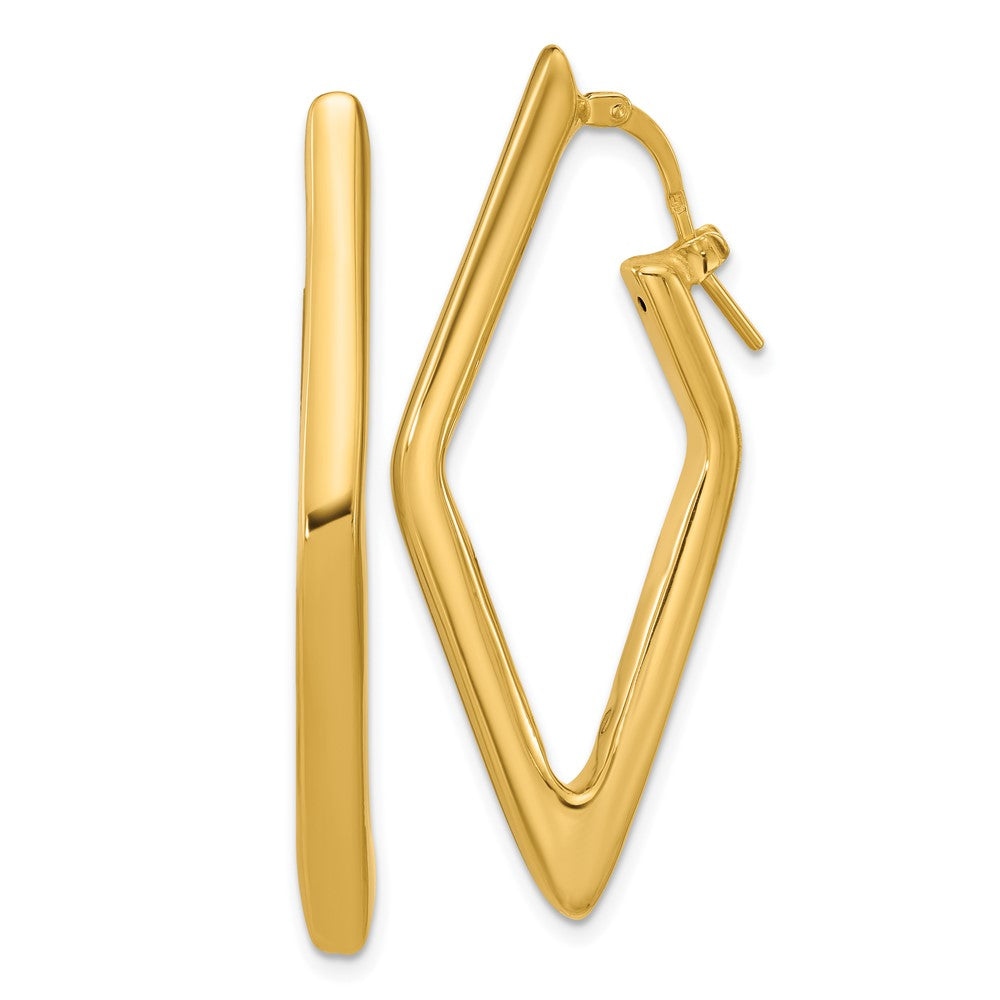 14K Yellow Gold Polished Hollow Diamond Shape Hoop Earrings