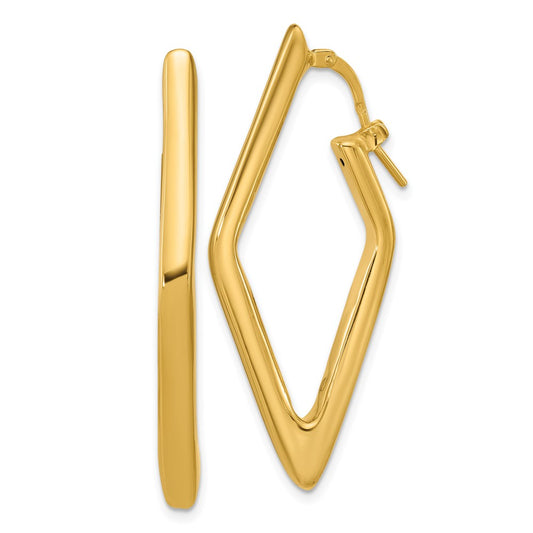14K Yellow Gold Polished Hollow Diamond Shape Hoop Earrings