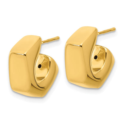 14K Yellow Gold Polished Hollow J Hoop Post Earrings