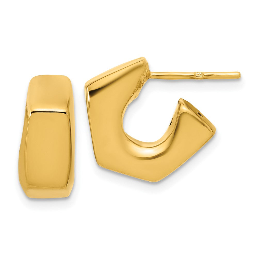 14K Yellow Gold Polished Hollow J Hoop Post Earrings