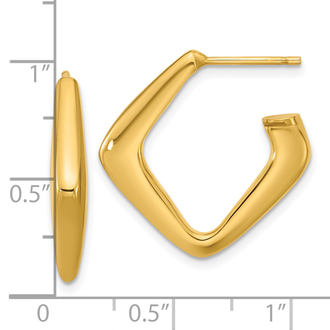 14K Yellow Gold Polished Hollow J Hoop Post Earrings