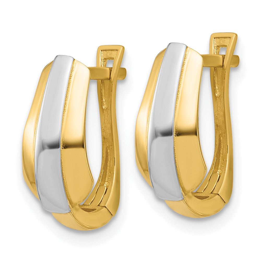 14K Yellow Gold With Rhodium Polished Hinged Hoop Earrings