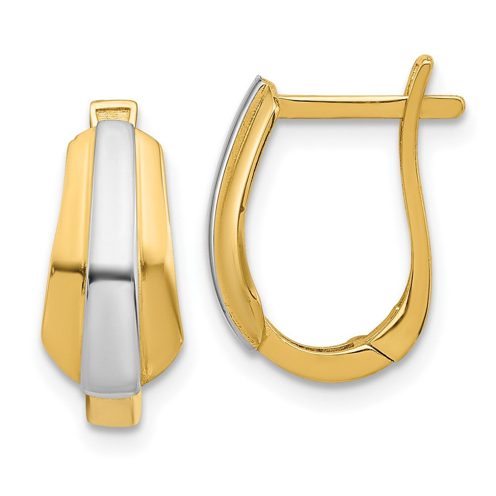 14K Yellow Gold With Rhodium Polished Hinged Hoop Earrings