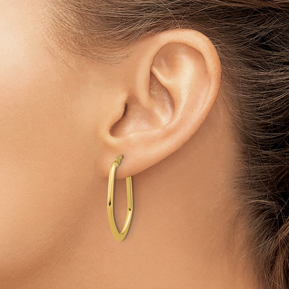 14K Yellow Gold Polished Oval Hoop Earrings