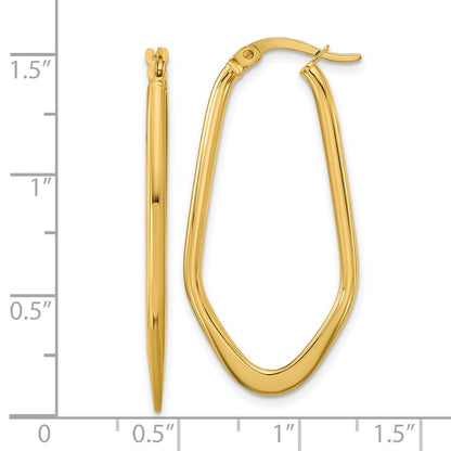 14K Yellow Gold Polished Oval Hoop Earrings