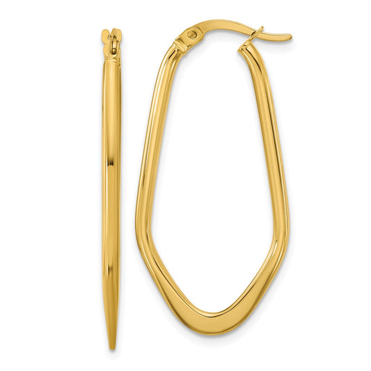 14K Yellow Gold Polished Oval Hoop Earrings