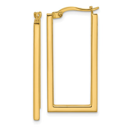 14K Yellow Gold Polished Rectangle Hoop Earrings