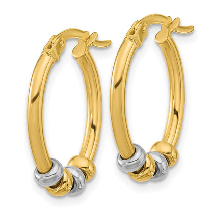 14K Two Tone Polished With Beads Oval Hoop Earrings