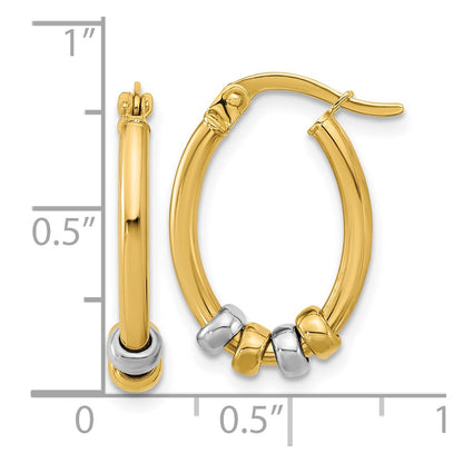 14K Two Tone Polished With Beads Oval Hoop Earrings