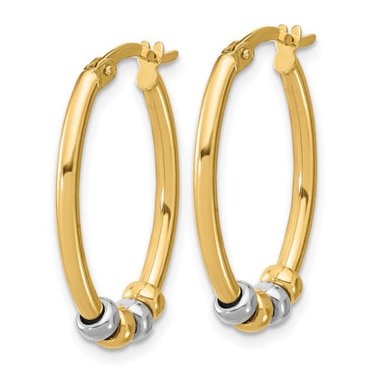 14K Two Tone Polished With Beads Oval Hoop Earrings