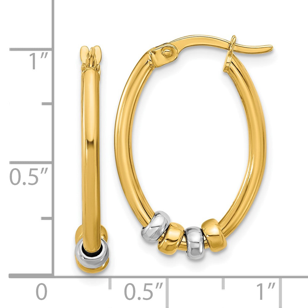 14K Two Tone Polished With Beads Oval Hoop Earrings