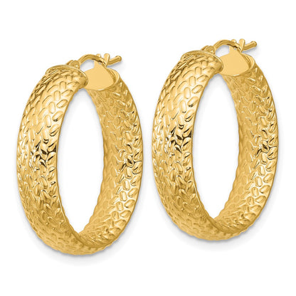 14K Yellow Gold Polished Weave Design Round Hoop Earrings