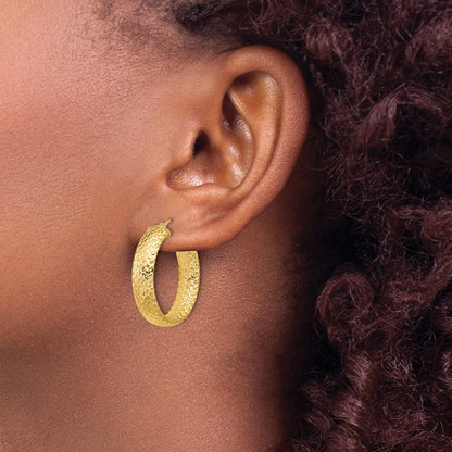 14K Yellow Gold Polished Weave Design Round Hoop Earrings