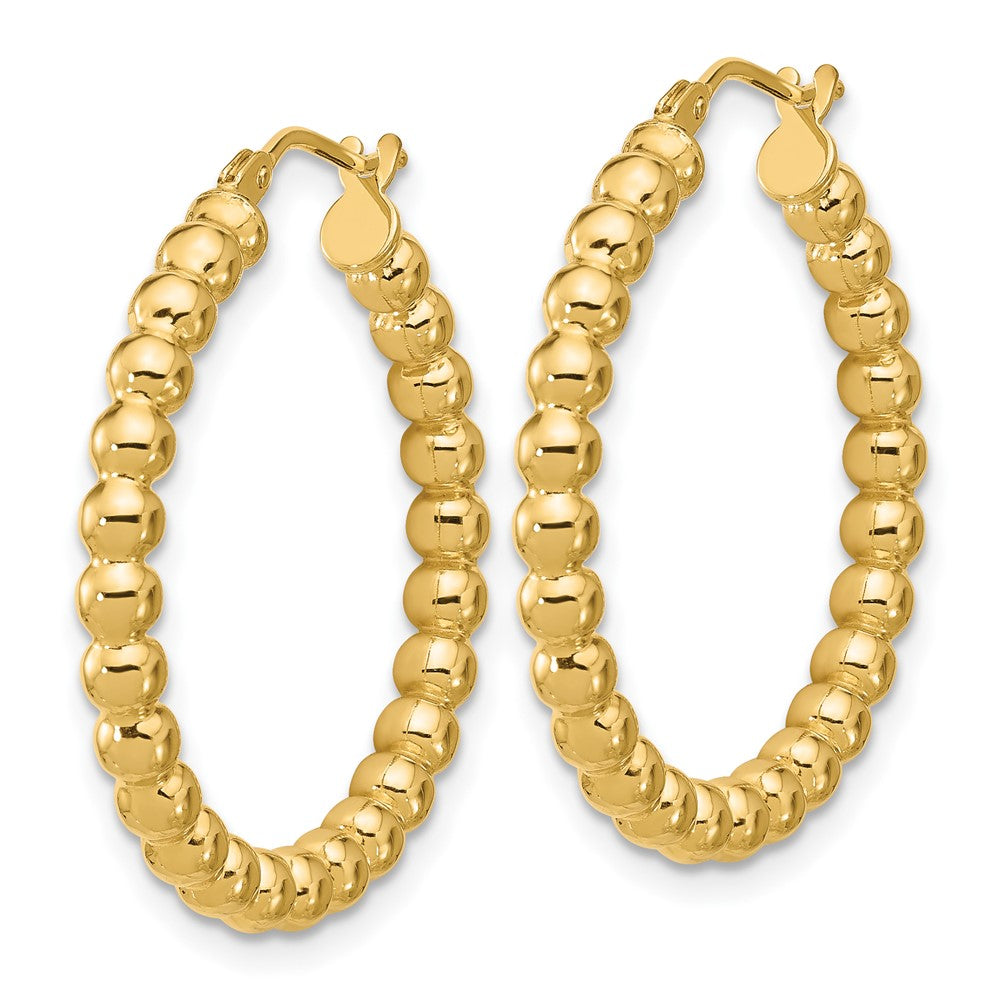 14K Yellow Gold Polished Beaded Round Hoop Earrings