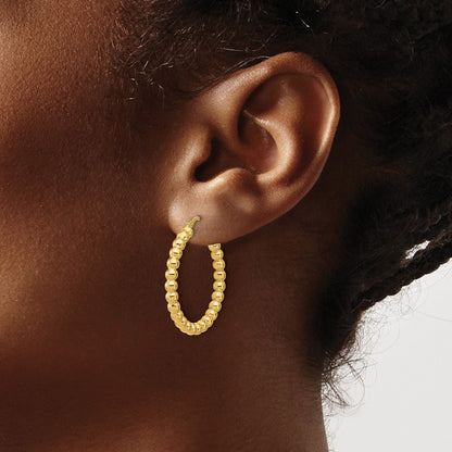 14K Yellow Gold Polished Beaded Round Hoop Earrings