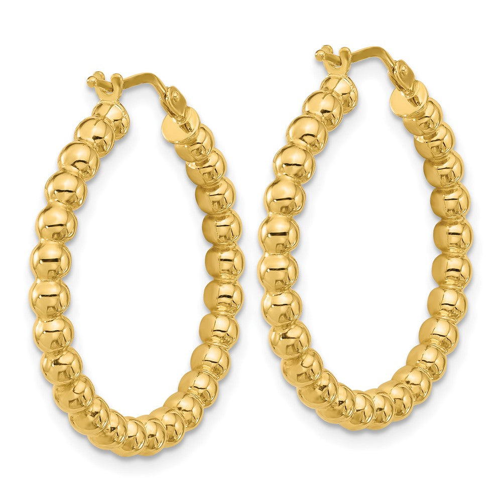 14K Yellow Gold Polished Beaded Round Hoop Earrings