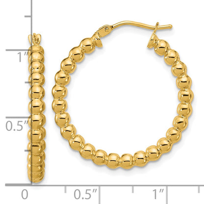 14K Yellow Gold Polished Beaded Round Hoop Earrings