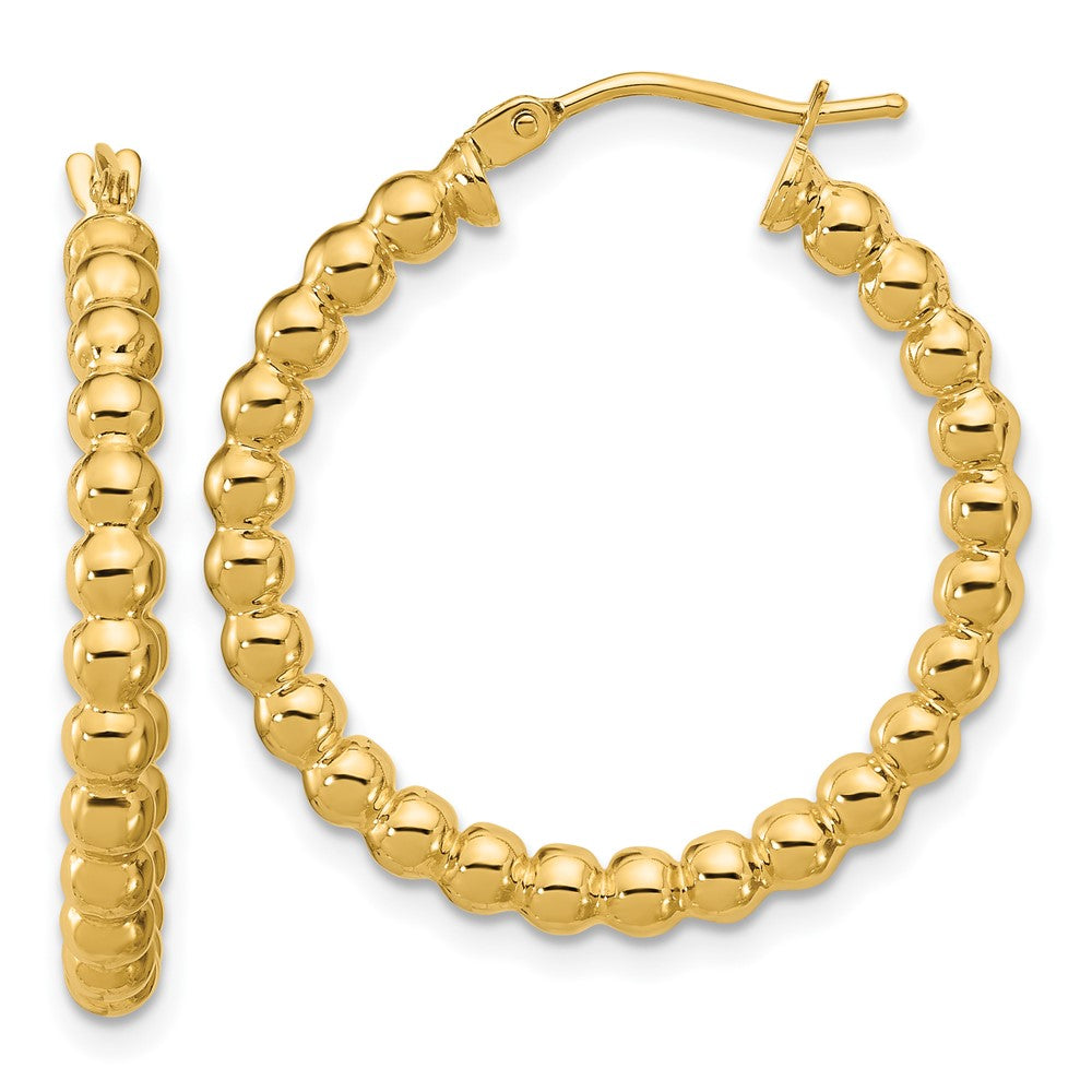 14K Yellow Gold Polished Beaded Round Hoop Earrings