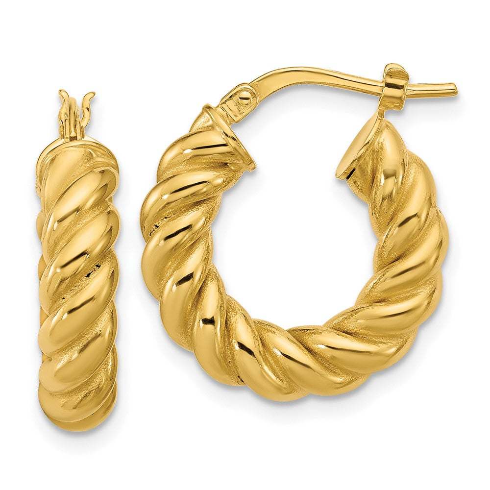 14K Yellow Gold Polished And Twisted Round Hoop Earrings