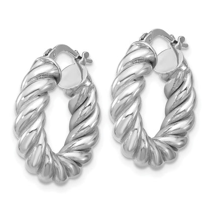 14K Yellow & Rhodium White Rh Plat Polished/Twisted Round Hoop Earrings