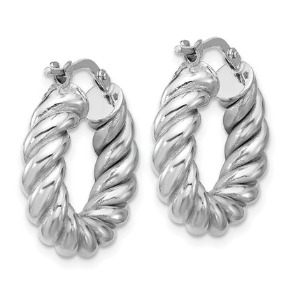 14K Yellow & Rhodium White Rh Plat Polished/Twisted Round Hoop Earrings