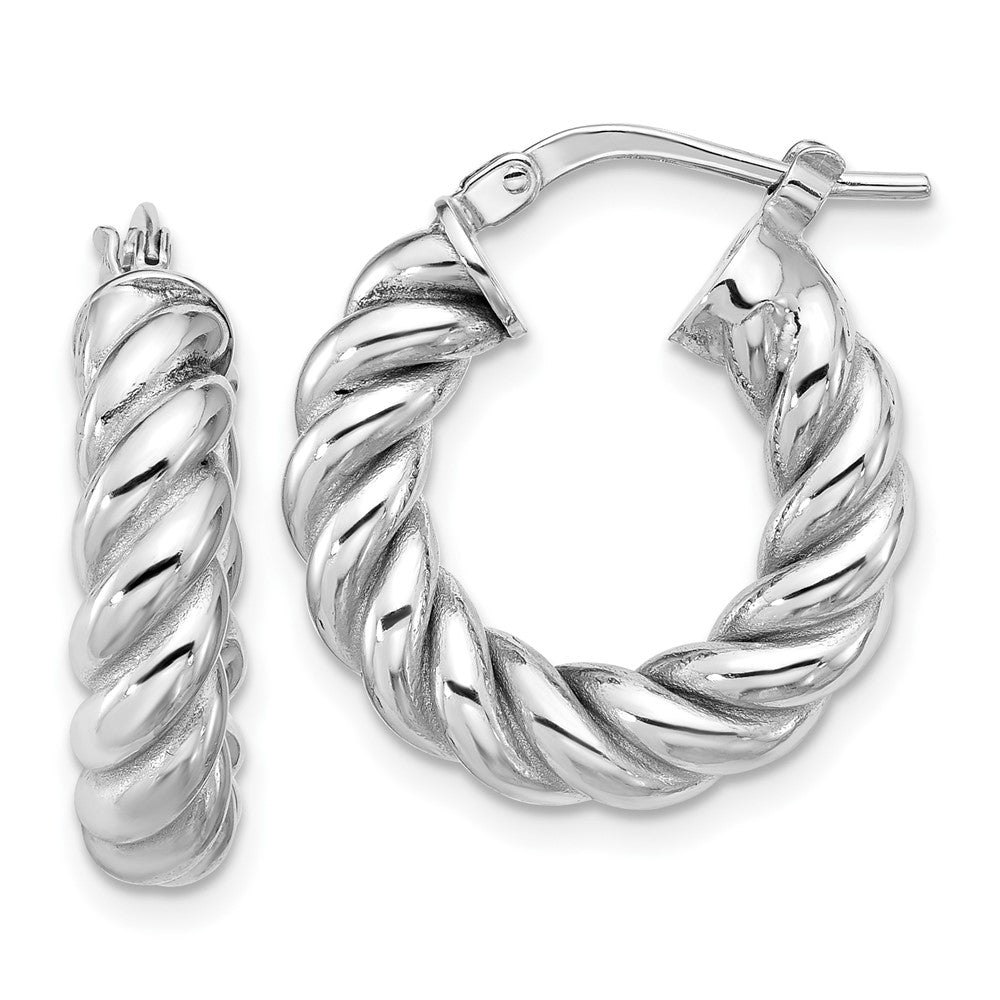 14K Yellow & Rhodium White Rh Plat Polished/Twisted Round Hoop Earrings
