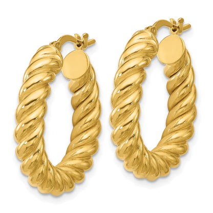 14K Yellow Gold Polished And Twisted Round Hoop Earrings