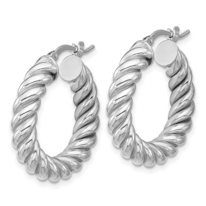 14K Yellow & Rhodium White Rh Plat Polished/Twisted Round Hoop Earrings