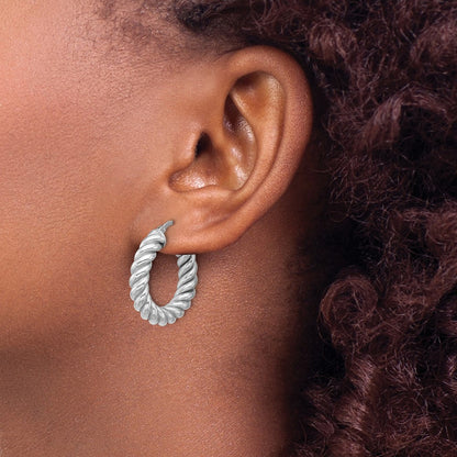 14K Yellow & Rhodium White Rh Plat Polished/Twisted Round Hoop Earrings