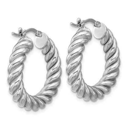 14K Yellow & Rhodium White Rh Plat Polished/Twisted Round Hoop Earrings