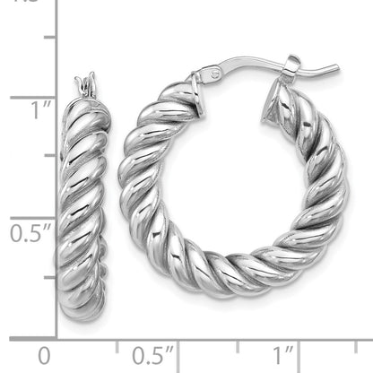 14K Yellow & Rhodium White Rh Plat Polished/Twisted Round Hoop Earrings