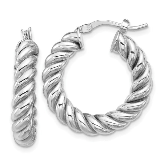 14K Yellow & Rhodium White Rh Plat Polished/Twisted Round Hoop Earrings