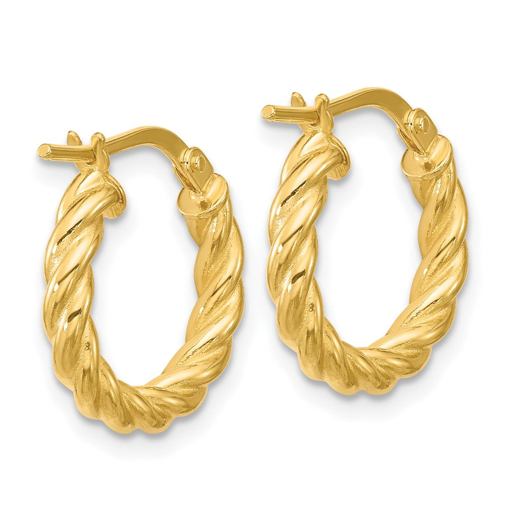 14K Yellow Gold Polished And Twisted Round Hoop Earrings