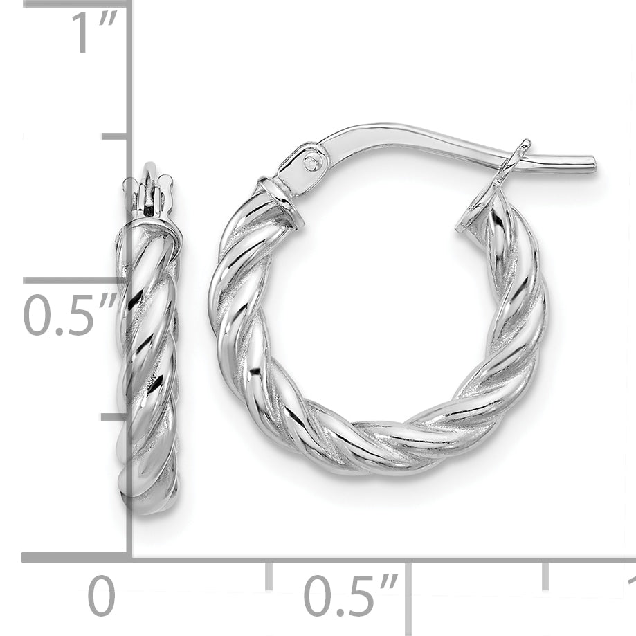 14K Yellow & Rhodium White Rh Plat Polished/Twisted Round Hoop Earrings