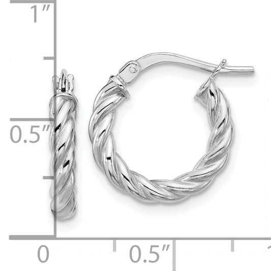 14K Yellow & Rhodium White Rh Plat Polished/Twisted Round Hoop Earrings