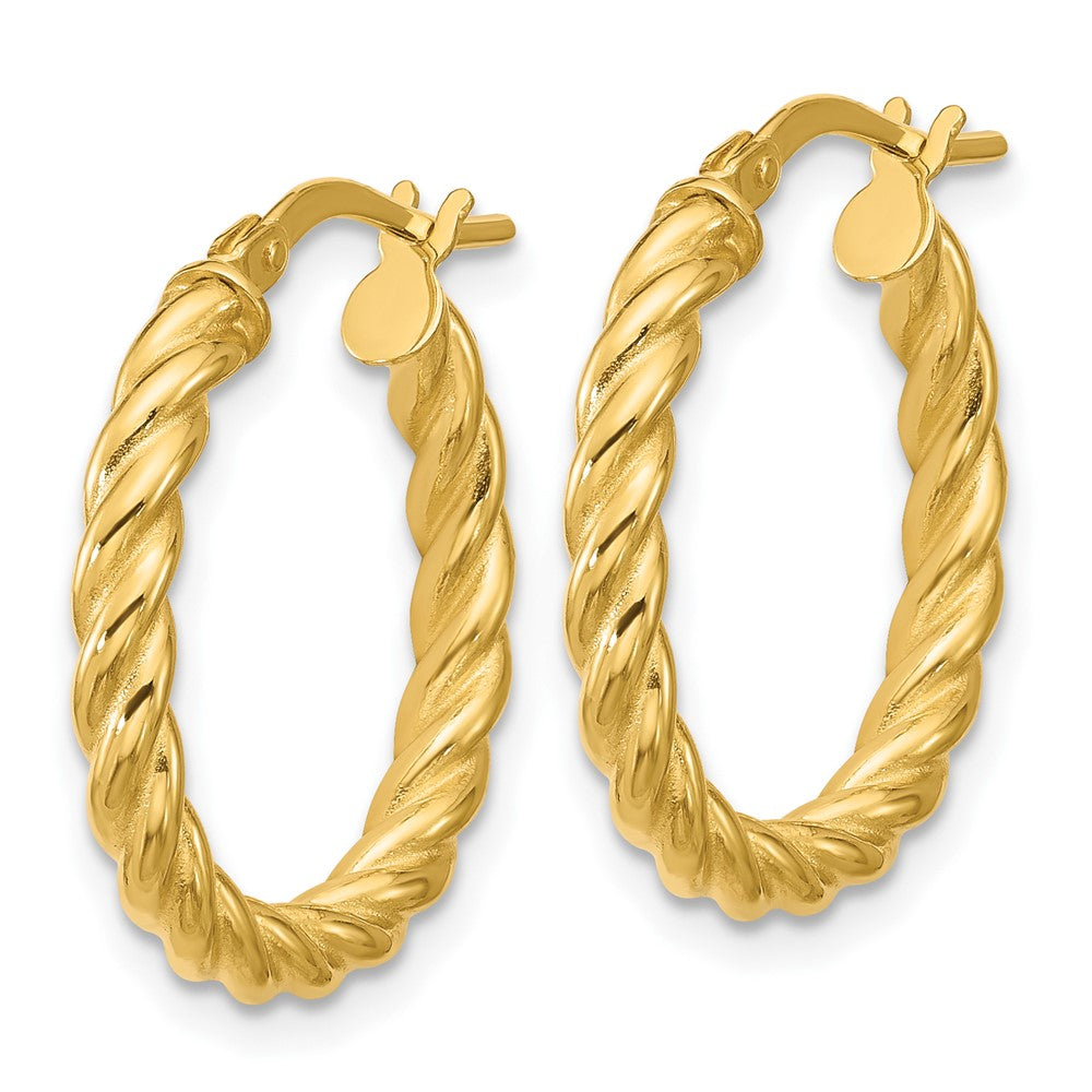 14K Yellow Gold Polished And Twisted Round Hoop Earrings