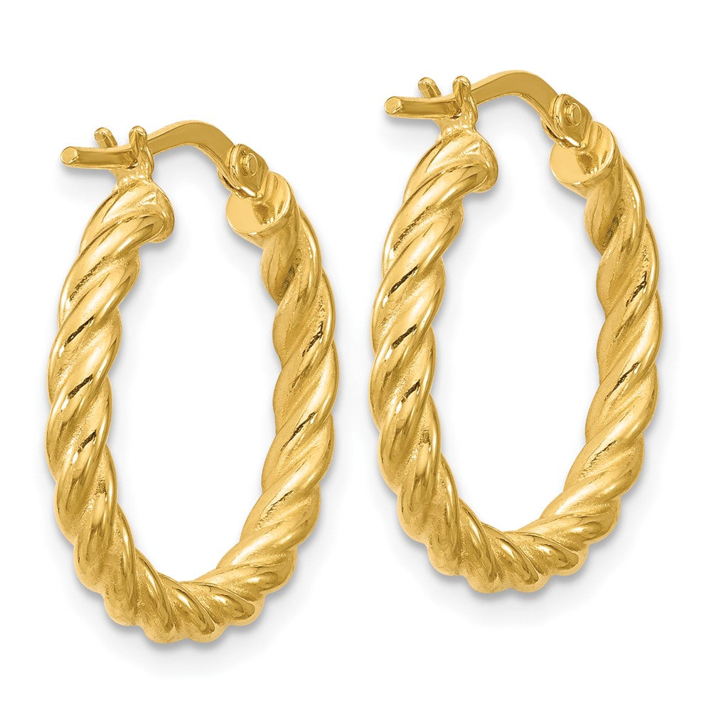 14K Yellow Gold Polished And Twisted Round Hoop Earrings