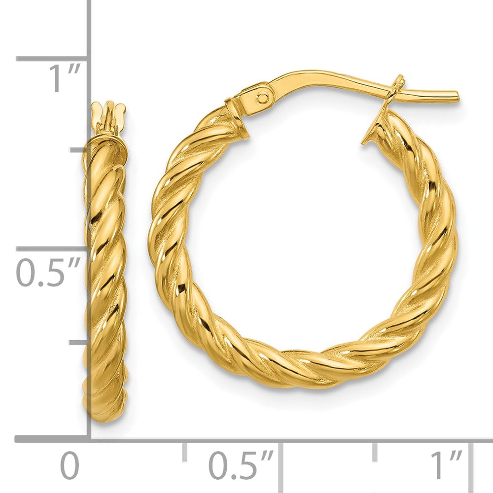 14K Yellow Gold Polished And Twisted Round Hoop Earrings