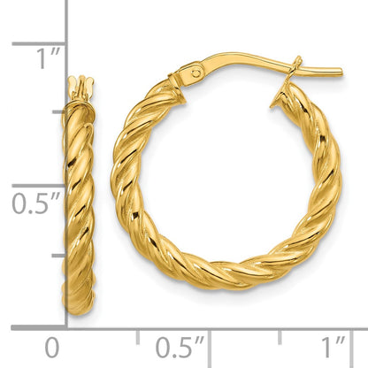 14K Yellow Gold Polished And Twisted Round Hoop Earrings