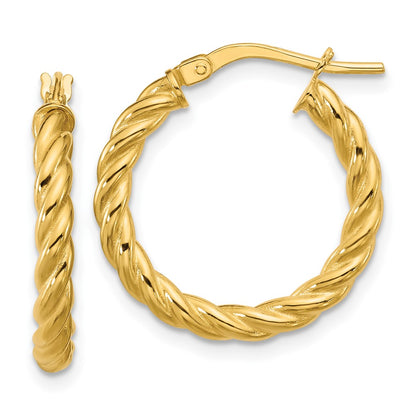 14K Yellow Gold Polished And Twisted Round Hoop Earrings