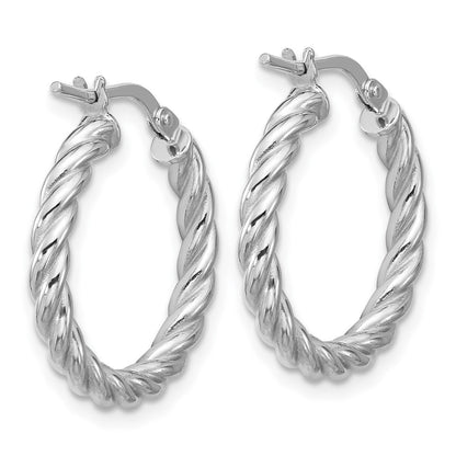 14K Yellow & Rhodium White Rh Plat Polished/Twisted Round Hoop Earrings