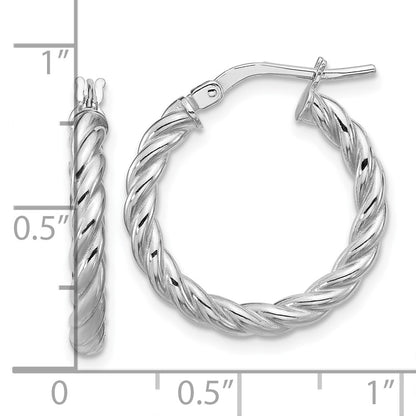 14K Yellow & Rhodium White Rh Plat Polished/Twisted Round Hoop Earrings