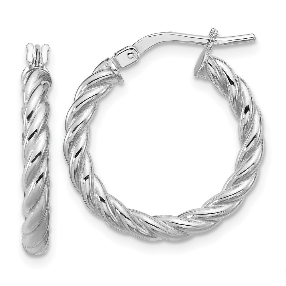 14K Yellow & Rhodium White Rh Plat Polished/Twisted Round Hoop Earrings