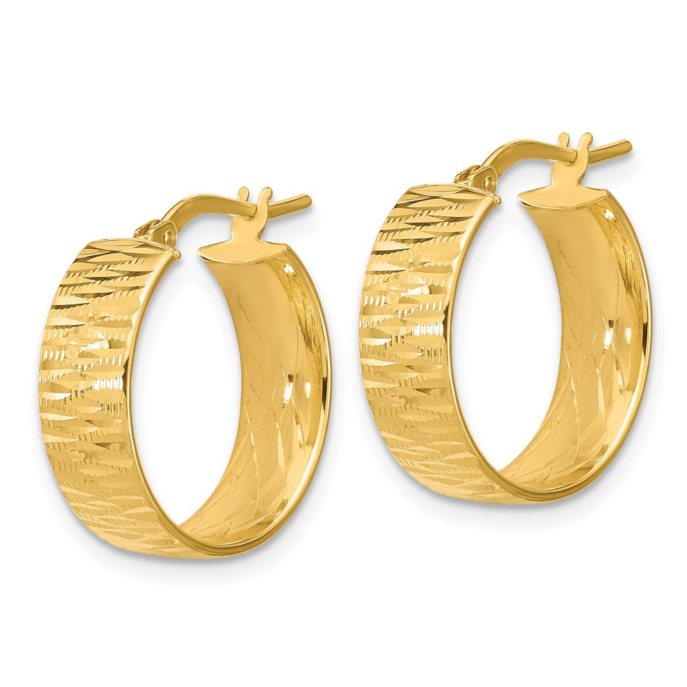 14K Yellow Gold Polished And Diamond Cut Round Hoop Earrings