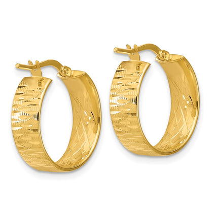 14K Yellow Gold Polished And Diamond Cut Round Hoop Earrings