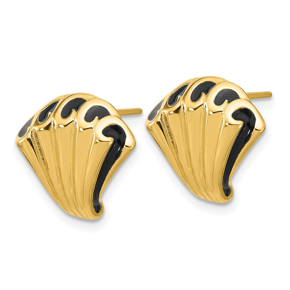 14K Yellow Gold Black Enamel Polished Fancy Post Earrings