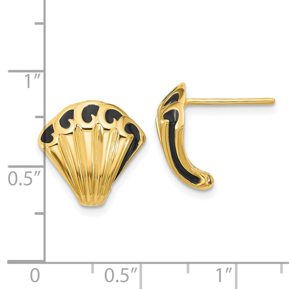 14K Yellow Gold Black Enamel Polished Fancy Post Earrings