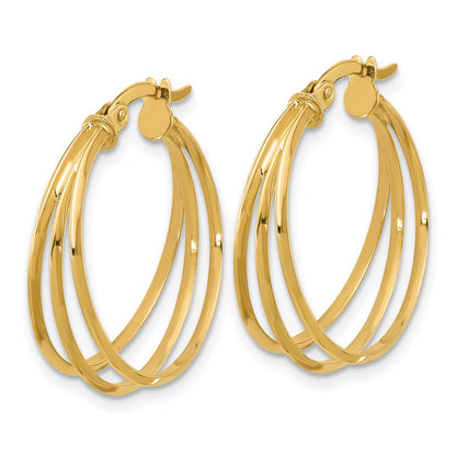 14K Yellow Gold Polished 3 Row Round Hoop Earrings
