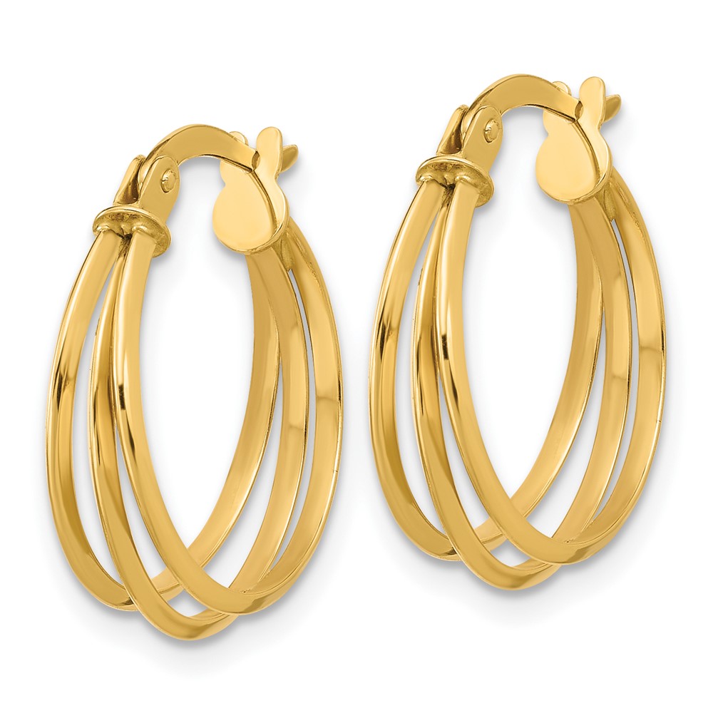 14K Yellow Gold Polished 3 Row Round Hoop Earrings